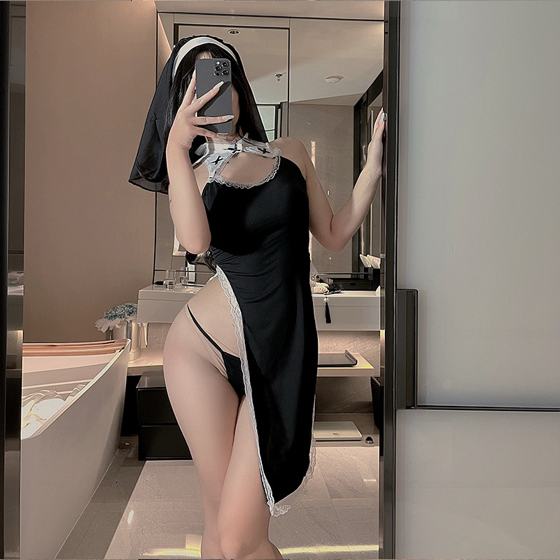 Sexy lingerie sexy role-playing nun uniform cosplay game outfit hollow skirt suit maid uniform