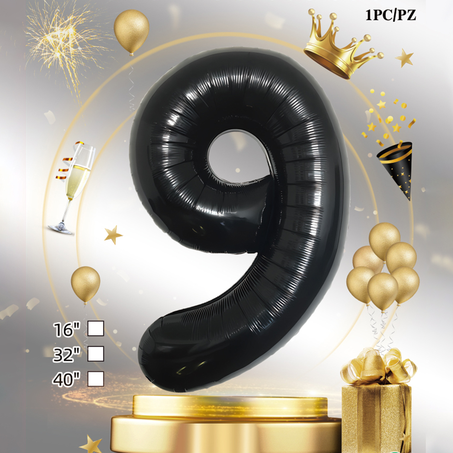 Embalaje de tarjeta de papel independiente digital de cumpleaños impreso en blanco de 32 pulgadas, decoración de fiesta de la versión estadounidense, película de aluminio, decoración de globos de papel de aluminio