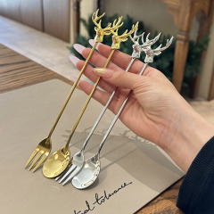 Deer Head 304 ステンレス鋼バースプーンクリエイティブロングハンドルコーヒースプーンバーテンダースプーンミキシングスプーンデザートスプーンハニースプーン