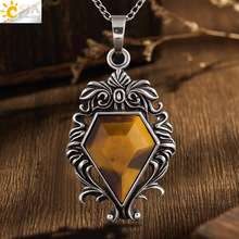 外贸复古哥特项饰 个性天然水晶虎眼石切面钻石形吊坠项链男士