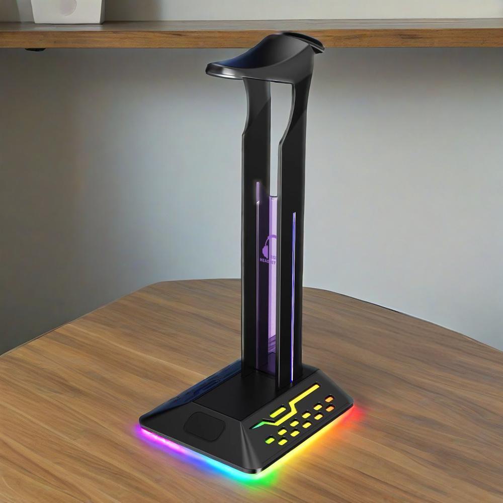 Soporte de auriculares RGB colorido, auricular que cambia de color, soporte de juego, soporte de exhibición de auriculares para juegos de deslumbramiento USBHUB dual