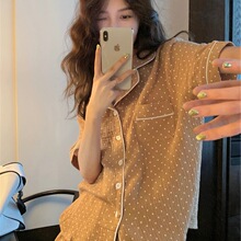 咖色波点睡衣女夏天新款爆款ins风日系短袖短裤家居服套装可外穿