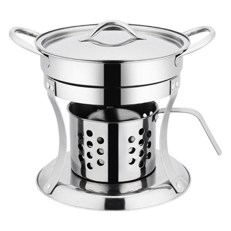 Factory direct supply stainless steel small hot pot alcohol stove single hot pot mandarin duck pot hotel restaurant one person one pot