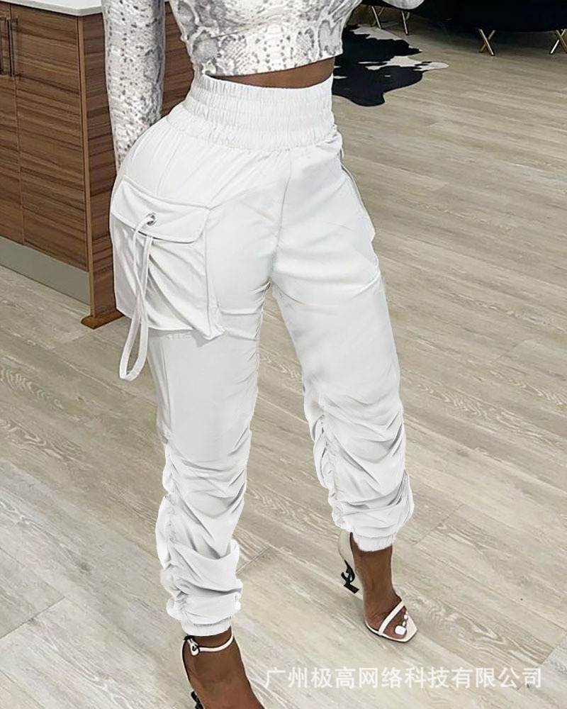 Pantalones Cargo con Cintura Alta para Mujer de Algodón para Otoño e Invierno
