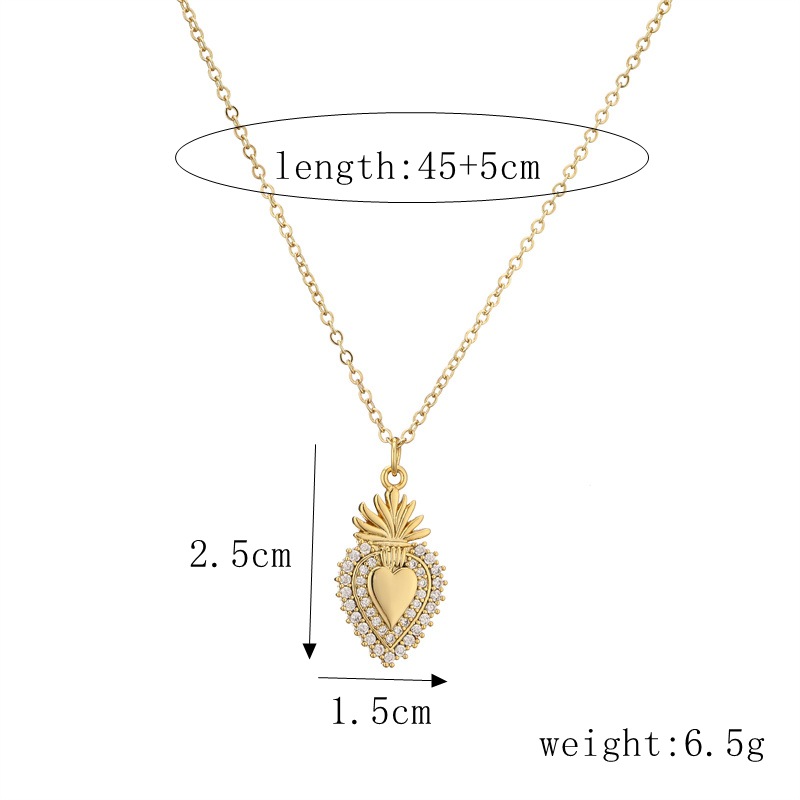 cable chain Chain Type Simple Style Heart Shape Copper Zircon Pendant Necklace In Bulk