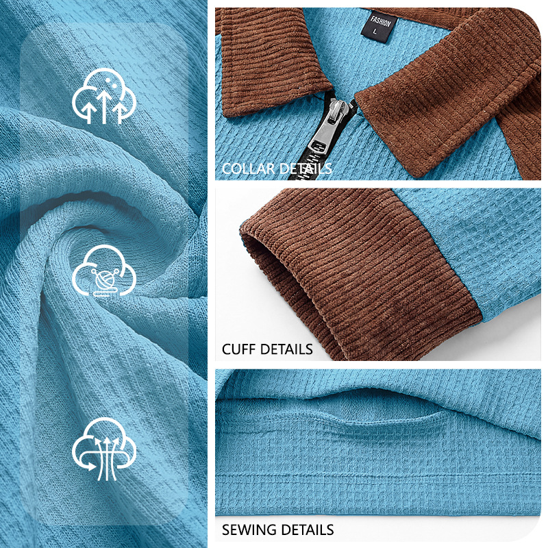 Nuevo comercio exterior transfronterizo de Amazon nuevo hombre waffle con solapa media cremallera polo chaqueta casual suéter