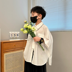 2024夏季新款男童冰絲雙色襯衫中大童口袋襯衣休閒時尚上衣兒童男