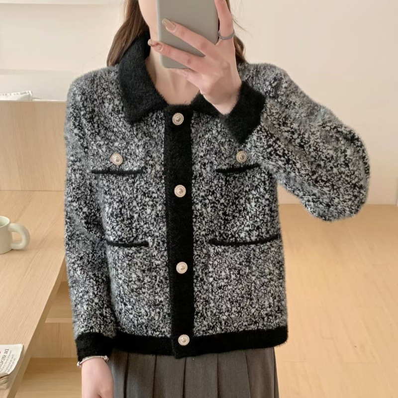 小香风灰色短款针织外套女2025秋冬季新款高级感气质短款开衫外搭|undefined