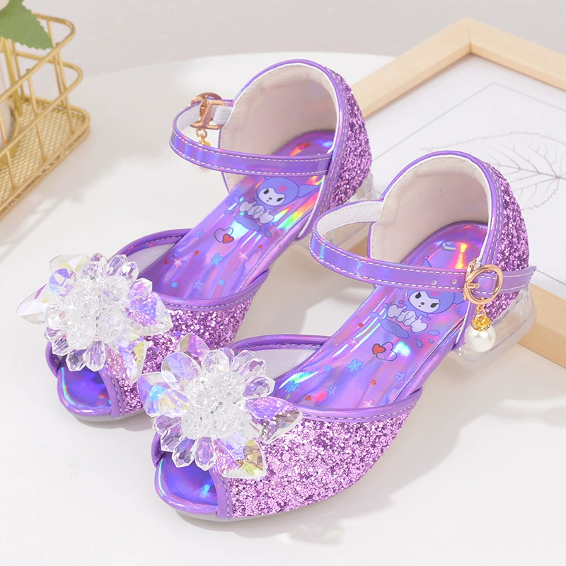 Летние детские кроссовки Принцесс Сандалии Иностранные кулуми мультяшные туфли маленькие девочки на высоких каблуках мягкие подошвы для девочек хрустальные туфли