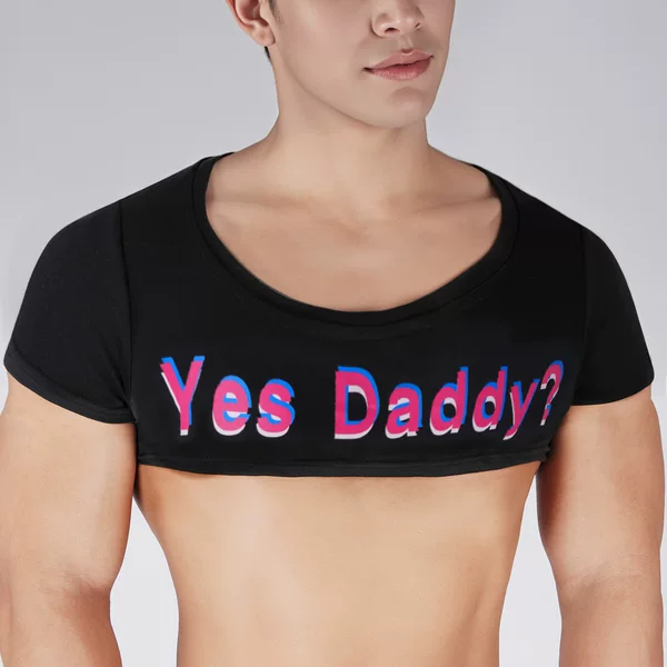 Ultra-Short Top That Reveals Lower Bust, Ultra-Short Top That Reveals Lower Bust, Yes Daddy, Cute and Sexy Lettered Design That Reveals Half of the Chest