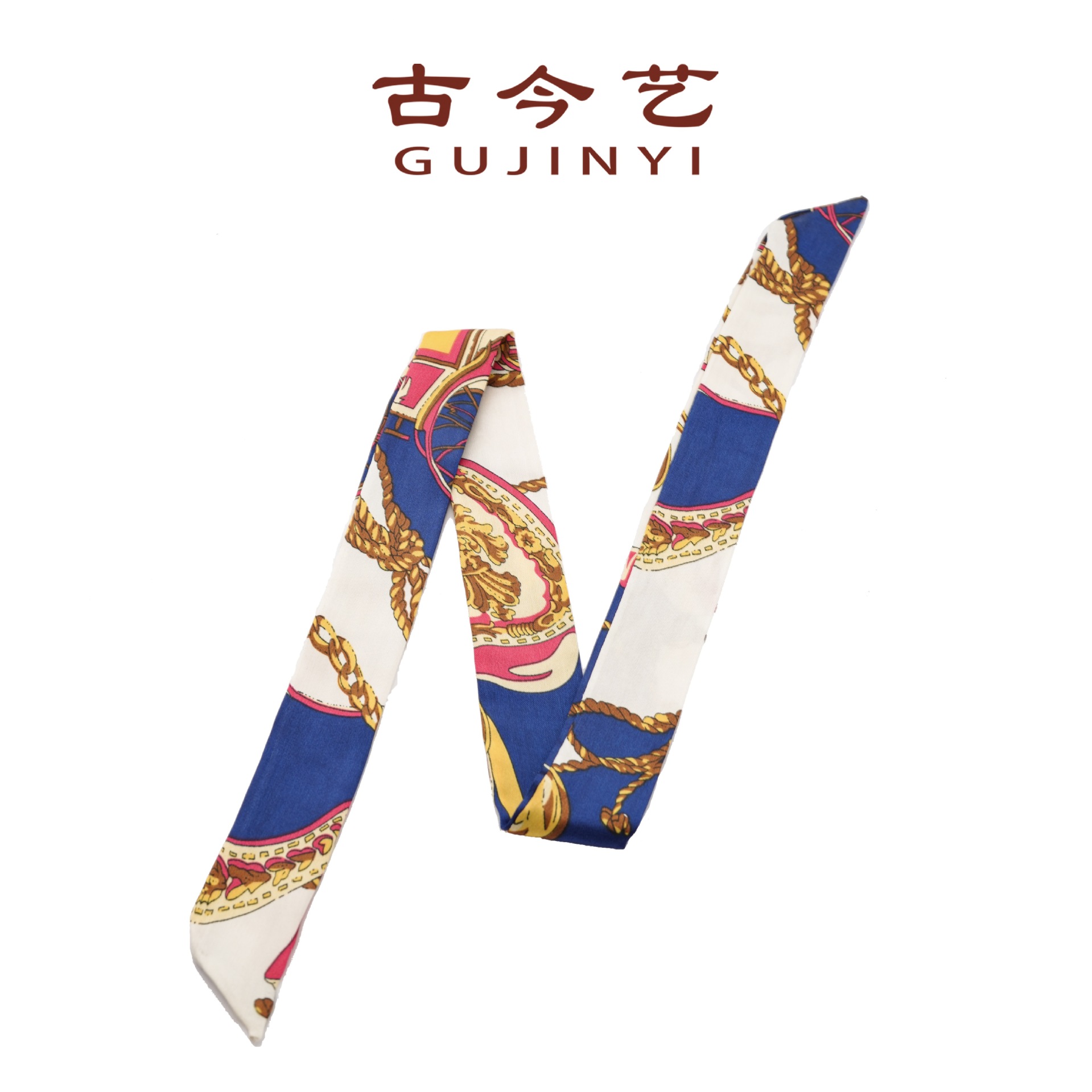 Ancient and Modern Art: New Chinese Style Decorative Thin French Retro Light Luxury Casual Style Women's Non-Fading Tie-Back Silk Scarf