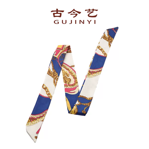 Ancient and Modern Art: New Chinese Style Decorative Thin French Retro Light Luxury Casual Style Women's Non-Fading Tie-Back Silk Scarf