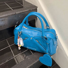 韩素希同款斜挎单肩通勤包韩国小众设计机车包红色斜挎手提包大包