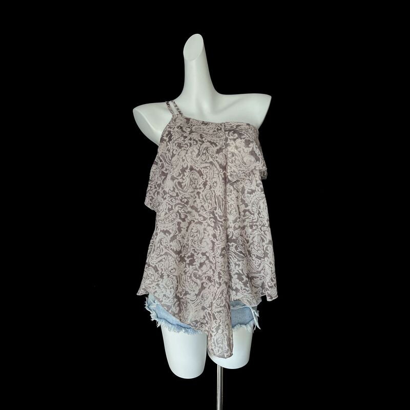 Irregular One-Shoulder Camisole for Women, Cashew Flower Ruffles, Slanted Placket, Irregular Outer Wear, Hot Girl Tops, Holiday Style