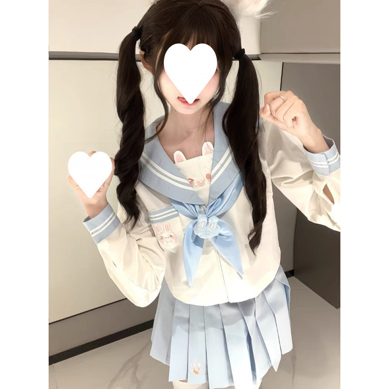 Uniform Female Japanese Style Preppy Style Cute and Sweet Sailor Suit Short-Sleeved Embroidered Skirt Suit Ready-Made Factory Direct Delivery Free Shipping