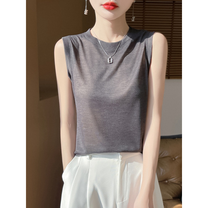 Fine-Spun Round Neck Knitted Sleeveless Vest for Women 2025 Spring and Summer New Pure Color Loose and Versatile Thin Bottoming Shirt Top