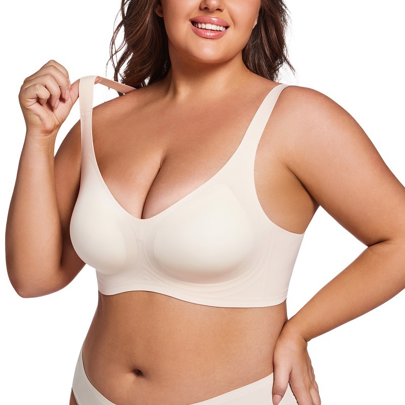 Soutien-gorge ChicShe sans coutures, anti-affaissement, froncé et ajustable sur les côtés, collection grandes tailles, minimisant la poitrine, idéal pour le sport et les femmes minces_voghion.com