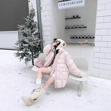 2025平湖霜林韩系针织连帽小清新长款白鸭绒羽绒服女加厚宽松保暖