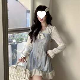 芝士温柔甜美春季连衣裙收腰拼接女撞色设计法式气质公主裙子