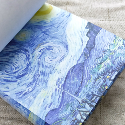 Monet and Van Gogh's famous paintings series note pad non-adhesive handbook material paper message memo retro style