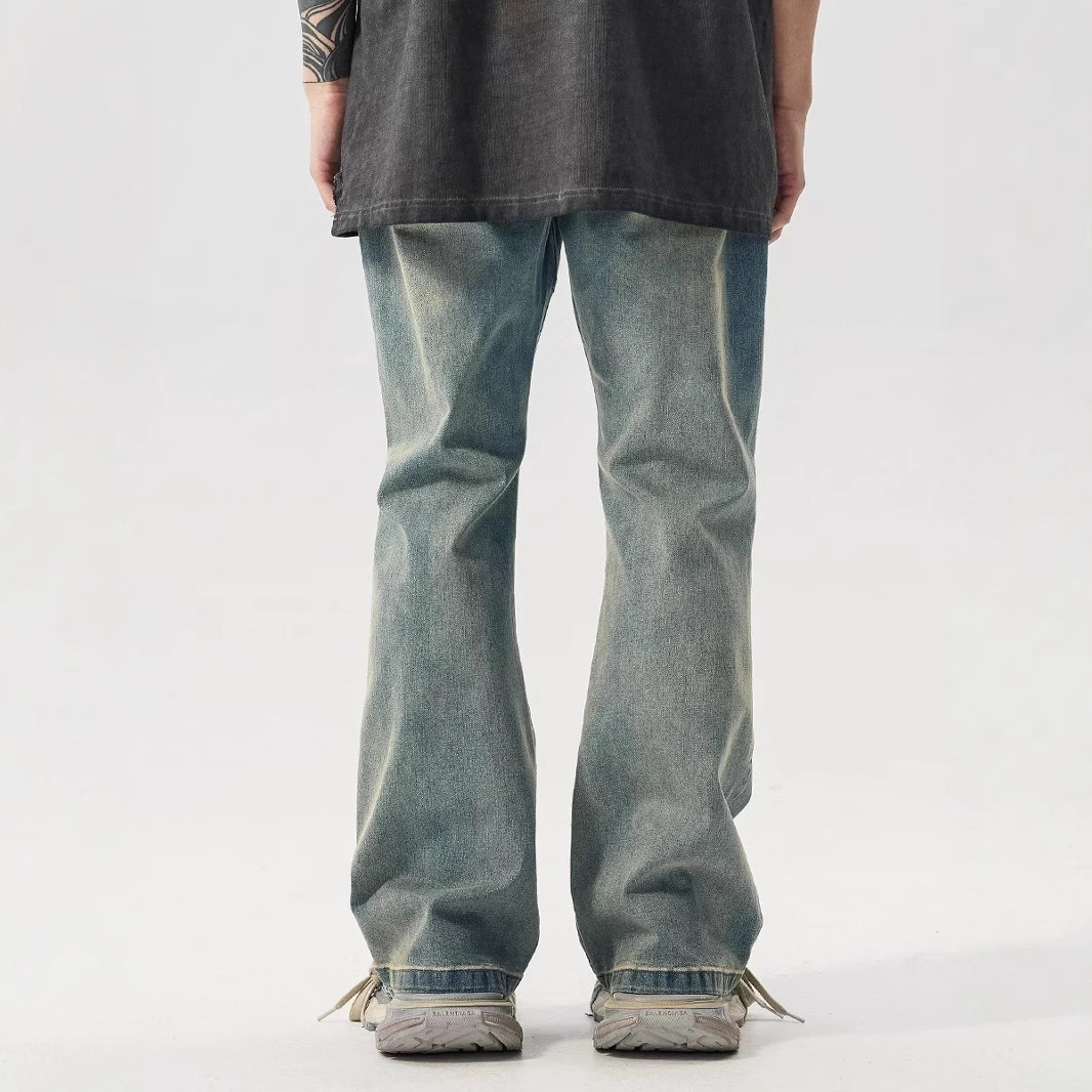American Old Worn Jeans Men's Loose And Slightly High Street Line Design Style Pants_mkmklike.com