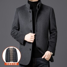 2025冬装双面羊毛呢大衣男休闲水貂毛领羽绒内胆中年男装羊绒外套