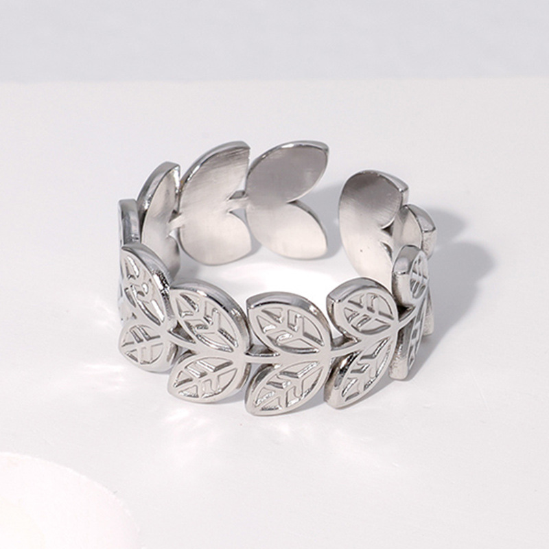 Fashion Leaf Stainless Steel Plating Open Ring display picture 5