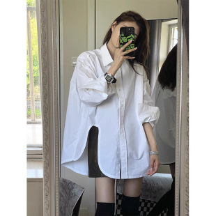 White concave shirt for women 2024 spring and autumn new Korean style lazy style loose design niche shirt for outer wear