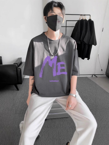 American street style heavy-duty short-sleeve t-shirt for men, summer 2025 new fashion loose fit versatile half-sleeve clothing, Instagram-style t-shirt