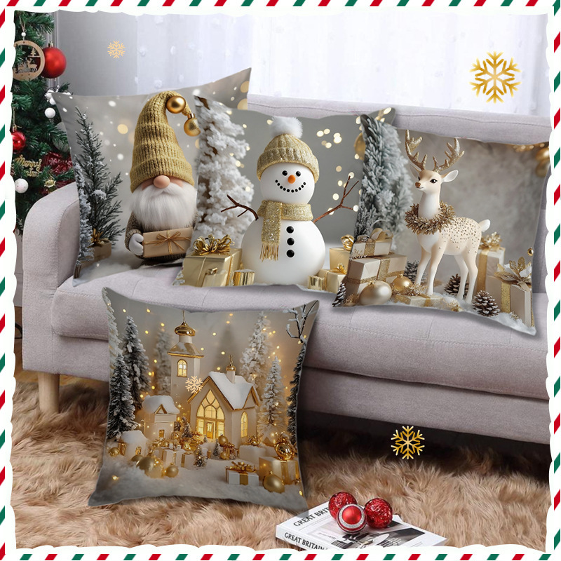 Zw Christmas Pillowcase Linen Sofa Digital Print Cushion Bedroom Living Room Sofa Decorative Lumbar Cushion Pillow
