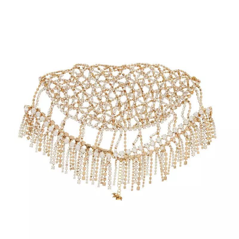 Venta caliente transfronteriza lujo rhinestone borla tocado moda exquisita borla diadema pasarela accesorios para el cabello cadena del pelo femenino