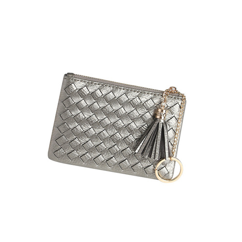 Bag 2024 New Simple Korean Style Women's Zipper Handbag Fringe Mini Weaving Coin Purse Key Card Holder