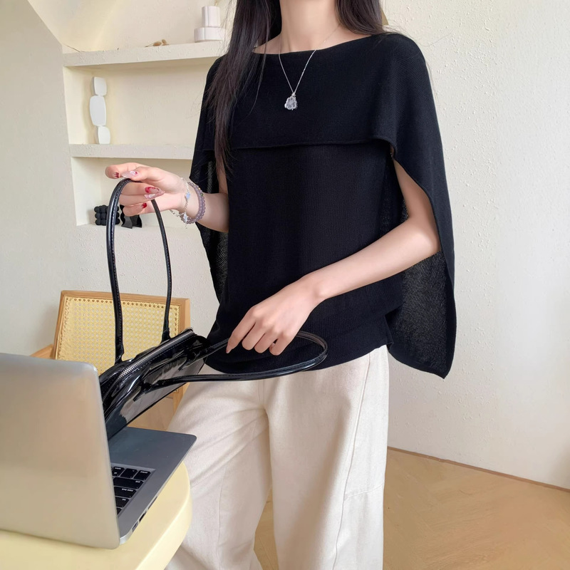 Original Reversible Off-Shoulder Sleeveless Knit T-Shirt for Women, New Summer Style, Slimming Irregular Design Top, Thin T-Shirt