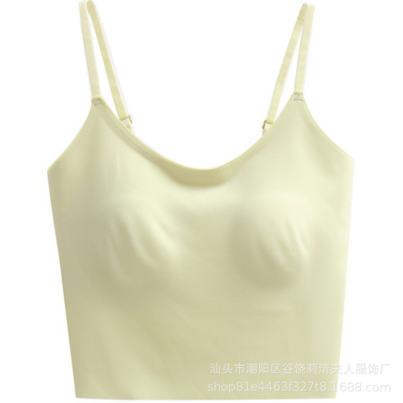 아이스 실크 원활한 작은 캐미솔 속옷 여성용 고정 컵 바깥 착용 뷰티 백 내부 끈이없는 브래지어 패드