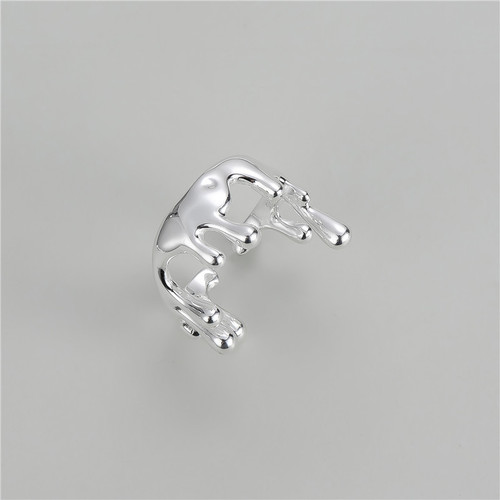 S925 sterling silver niche irregular melted wax ring curved tin foil dark style texture ring silver jewelry wholesale