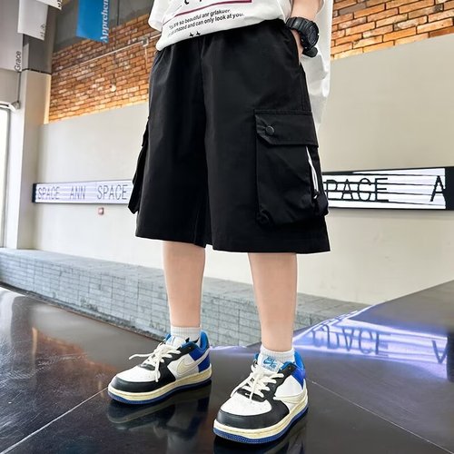 Boys' 5-pocket shorts summer thin model middle and large children summer work style pants street style boys summer casual pants