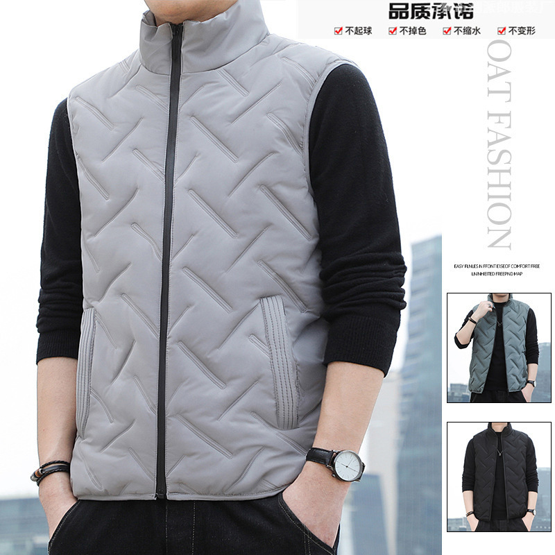 Winter Men's Vest Loose Velvet Cotton Korean Style Waistoutwear Handsome Thickened Outer Wear Stand Collar Warm Vest Men's Jacket