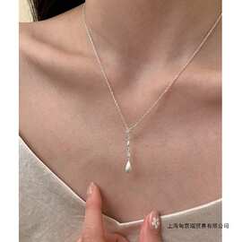 S925纯银珍珠花朵极简风项链女小众百搭精致高级感锁骨链项链批发