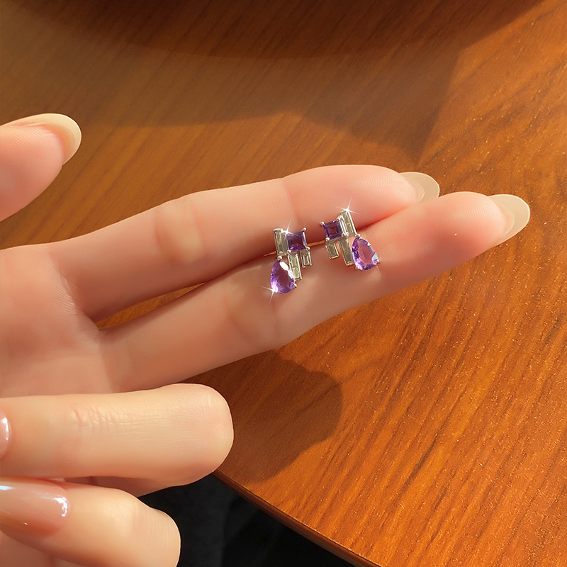 Pendientes de tesoro de color de moda europea y americana s925 pendientes de plata esterlina piedra de cristal natural personalidad diseño de alta gama sentido joyería mujer