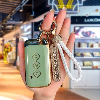 Wuling Xingchen car key case — Car key bag - type-c-green-white-diamond-rope-gold-number-plate