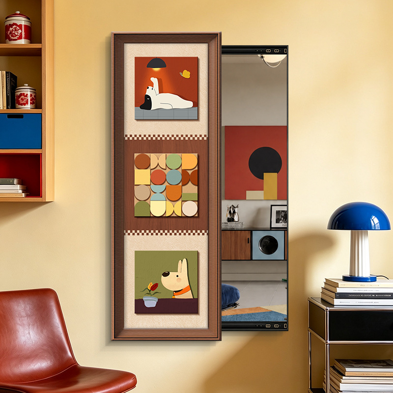 Dopamine-style full-length mirror, wall-mounted decorative painting, hidden sliding dressing mirror, concealed living room mirror that can be closed Dopamine-style full-length mirror, wall-mounted decorative painting, hidden sliding dressing mirror, concealed living room mirror that can be closed