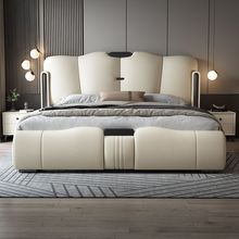 意式轻奢真皮床2米双人床现代简约主卧1.5米储物软包床1.8米大床