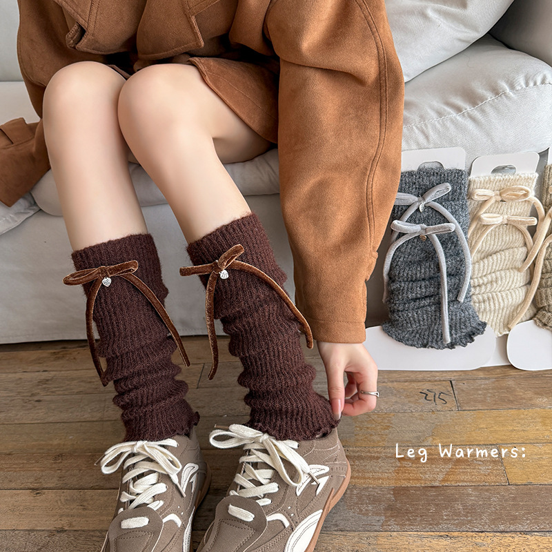 Scaldamuscoli Bootshang Calzini di cotone per donna Autunno e inverno Calzini con fiocco in pile Polsini spessi e caldi in lana Coprigambe per bambina_voghion.com