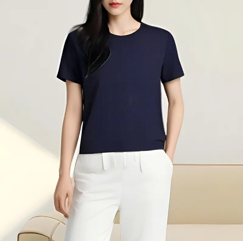 夏の新しいラウンドネック半袖スリムフィット春と夏のインナー弾性Tシャツファッショナブルなスリムフィットルーズレディース通気性|undefined