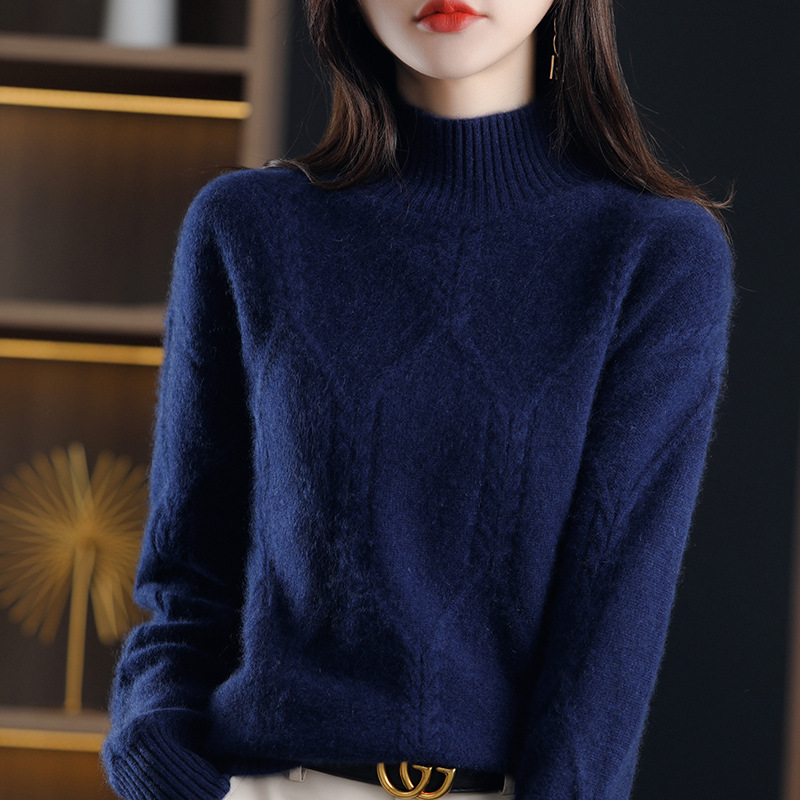 Suéter de las mujeres invierno engrosada medio interior cuello alto camisa de fondo 2024 otoño e invierno nuevo popular de alto grado estilo occidental superior