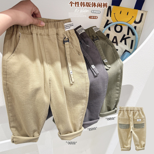 Boys' pants spring and autumn 2024 new children's solid color simple casual pants spring medium and large children's thin trousers trend