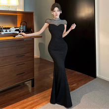 28383欧美东南亚外贸批发2025轻奢高端设计烫钻修身礼服连衣裙女