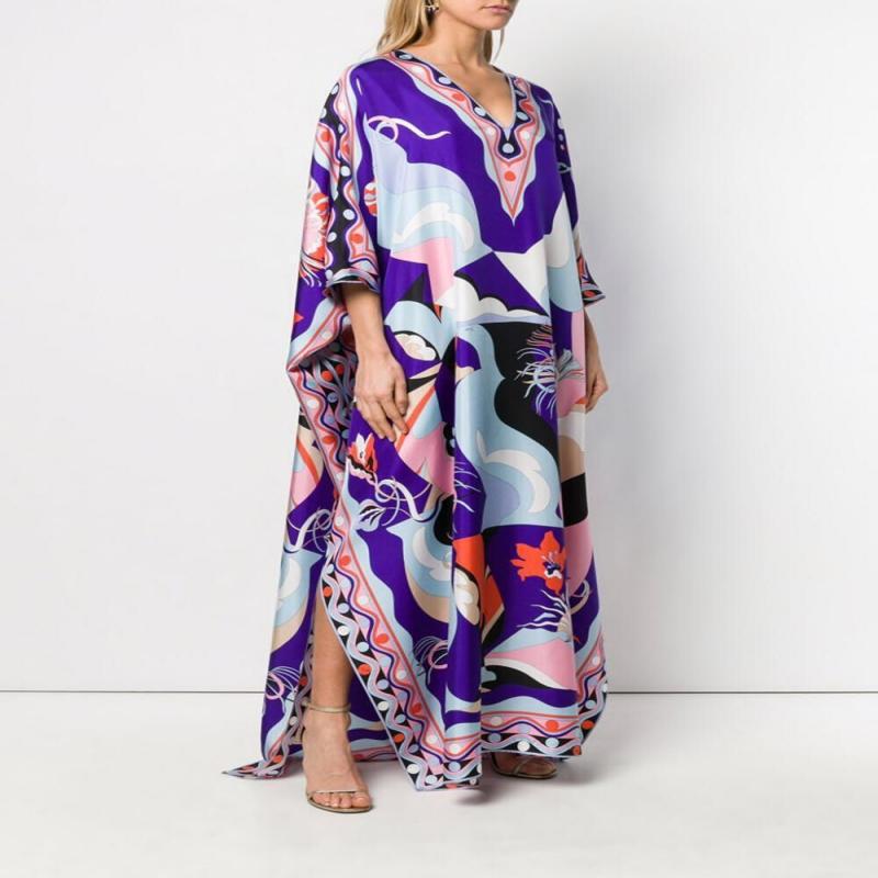 2024 Summer New Women's Clothes Robe Loose Casual Fashion Printed V-Neck Long Skirt Holiday Style Dress