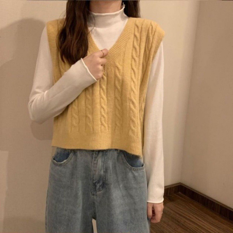 2024 otoño nuevo estilo retro estilo de Hong Kong cuello en V camisa de punto de torsión con chaleco de mujer suéter suelto simple image 3