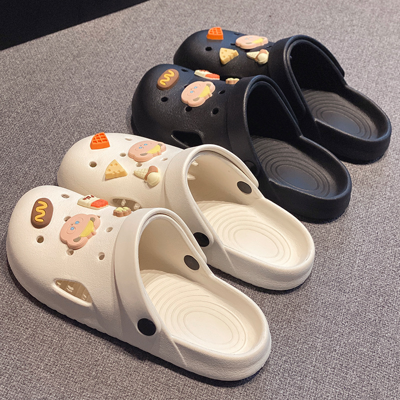 Fashionable Flat Bottom Baotou Sandals and Slippers Women's Lightweight Non-Slip Beach Shoes for Outer Wear All-Match Summer Half Slippers